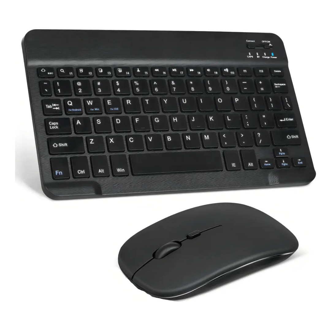 Combo Teclado y Mouse Bluetooth Color NEGRO - Apto Celular Tablet Notebook Android iOS Mac Windows Kit