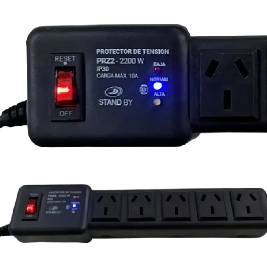 Protector De Tensión Zapatilla 5 Tomas Heladera Tv Pc 2200w Stand By Prz2